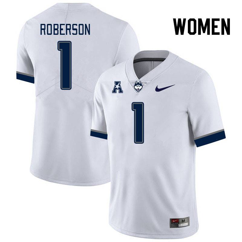 Women #1 Ta'Quan Roberson Uconn Huskies College Football Jerseys Stitched-White